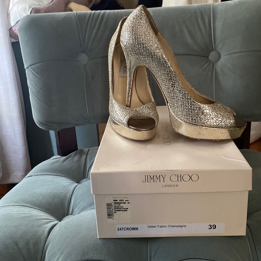 Jimmy Choo peep toe pump.